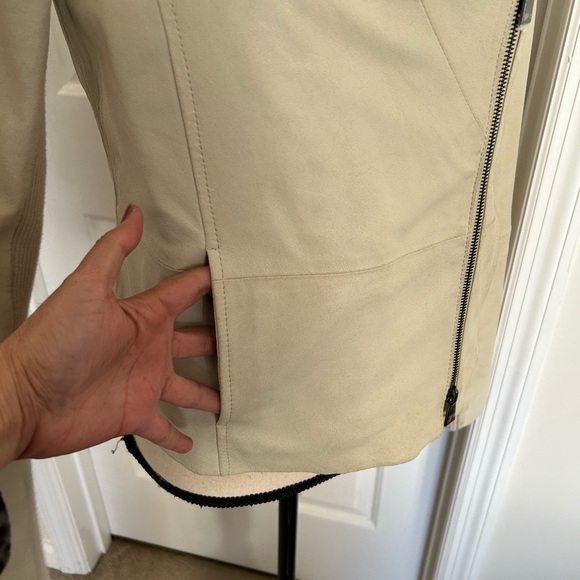 Vince 100% Goat Leather Ribbed Collar Asymmetrical Moto Biker Jacket - Picture 6 of 16